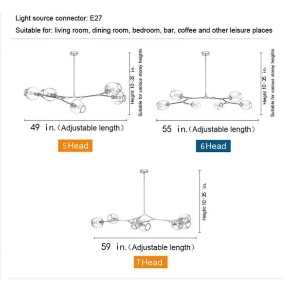 Globe Sputnik Industrial Glass Chandelier Modern Lighting with Customizable Color Shades - Image 18