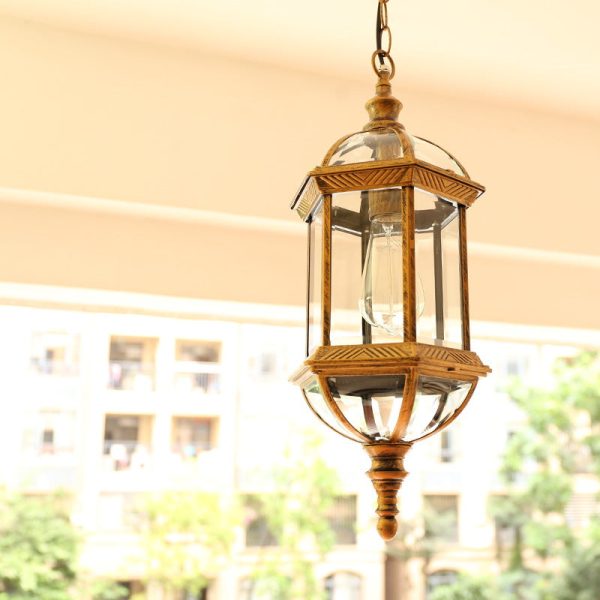 Contemporary Retro Hexagonal Lantern Glass Aluminum 1-Light Waterproof Pendant Light For Outdoor Patio - Image 21