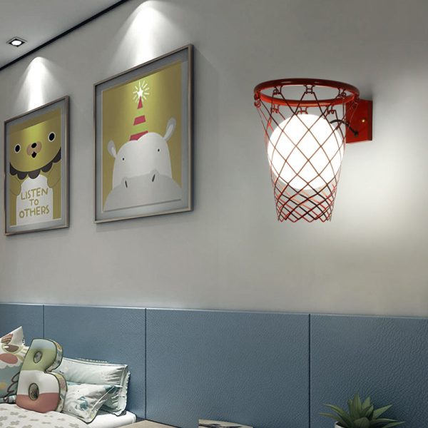 Modern Art Deco Kids Iron Glass Basketball Hoop 1-Light Wall Sconce Lamp For Bedroom - Image 4