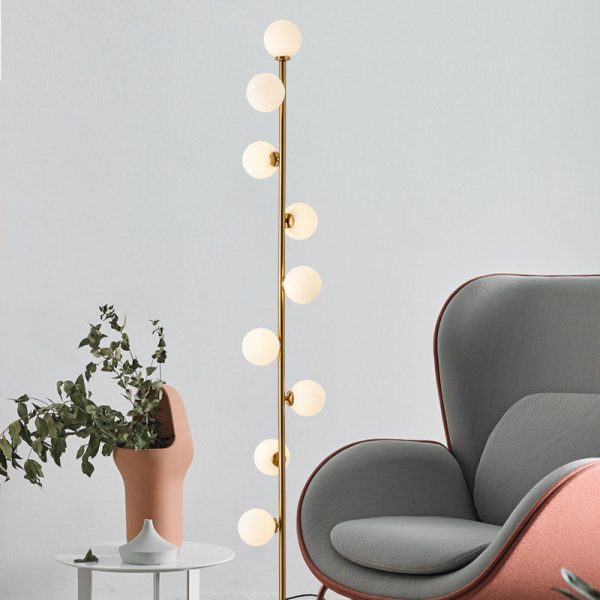 Contemporary Scandinavian Cylindrical Metal Glass 9-Light Standing Floor Lamp For Living Room - Image 8