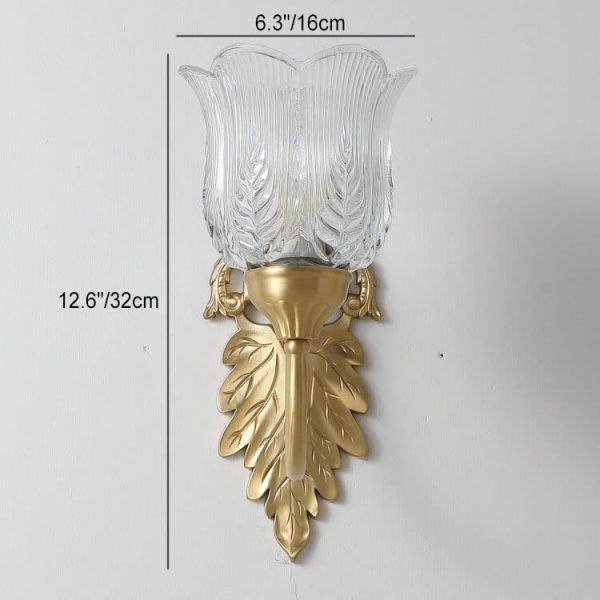 Vintage Flower Cup Brass Glass 1/2 Light Wall Sconce Lamp - Image 5