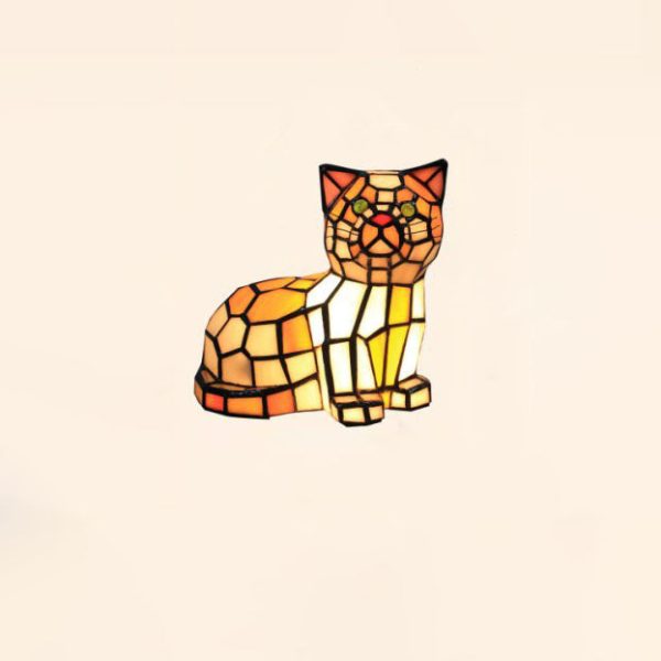 Traditional Tiffany Stained Glass Cat 1-Light Table Lamp For Bedroom - Image 11