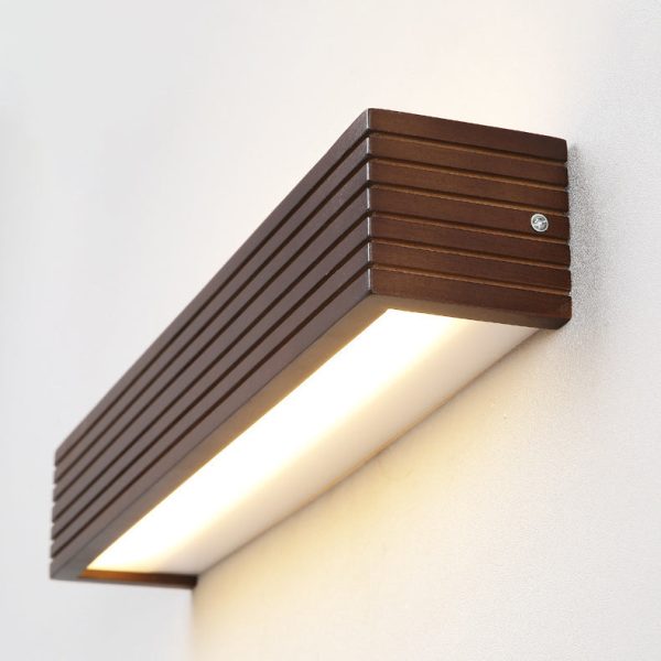 Traditional Chinese Striped Wood Cuboid LED Vanity Mirror Front Wall Sconce Lamp For Bathroom - Image 24