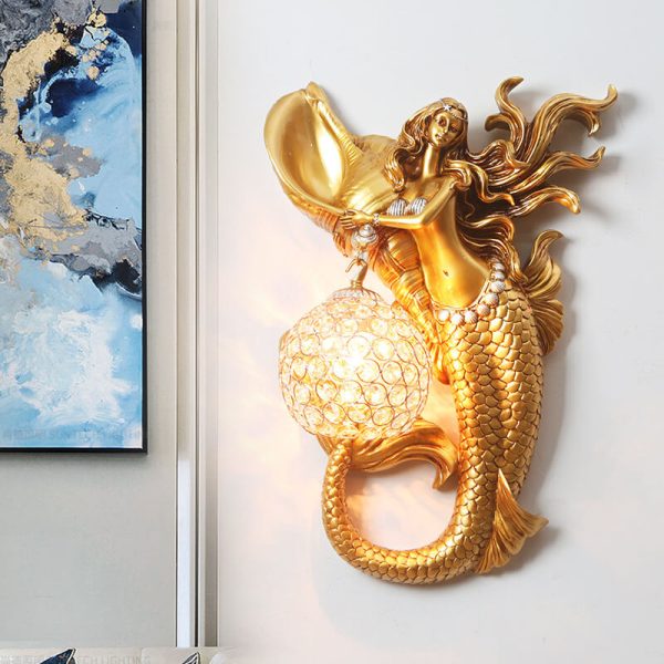 Modern Creative Resin Mermaid Shape Crystal Lampshade 1-Light Wall Sconce Lamp - Image 3