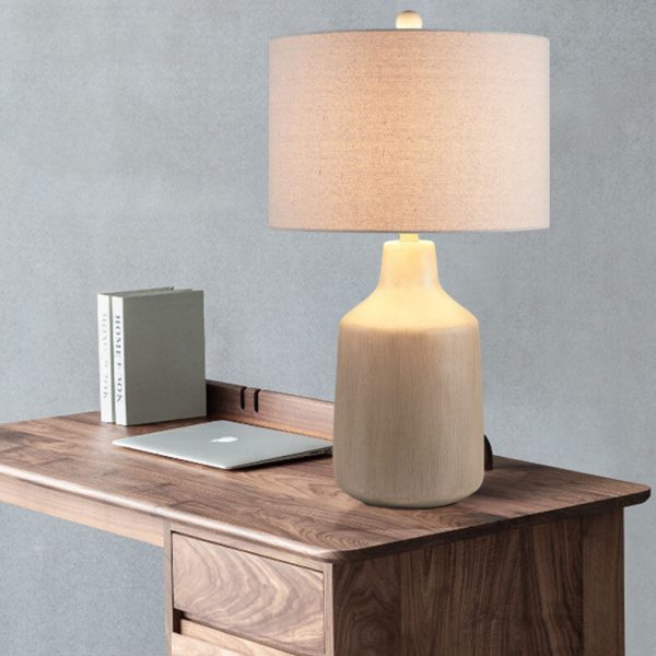 Vintage Minimalist Fabric Cement Base 1-Light Table Lamp - Image 3