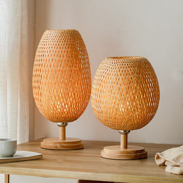Chinese Minimalist Bamboo Weaving Oval Round 1-Light Table Lamp - Image 2