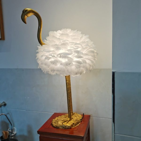 Contemporary Nordic Goose Feather Metal Flamingo Ball 1-Light Table Lamp For Bedside - Image 20