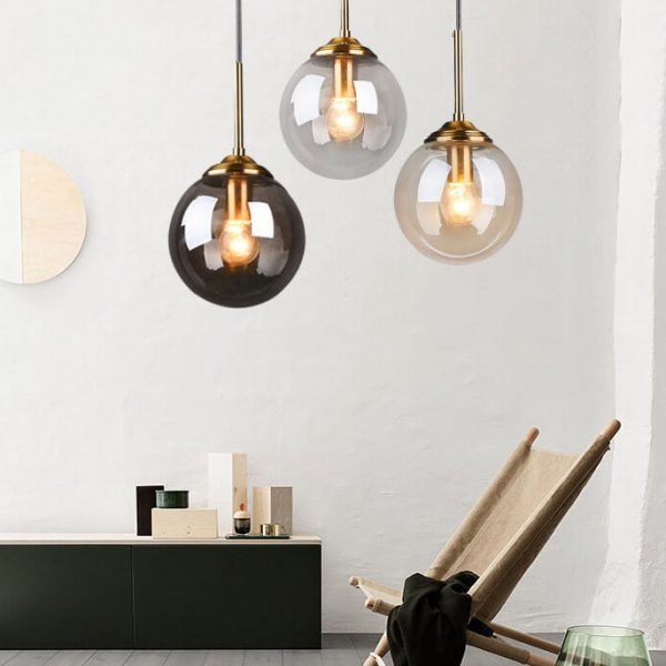 Contemporary Nordic Copper Spherical Glass Shade 1/3/5-Light Island Light Chandelier For Dining Room - Image 11
