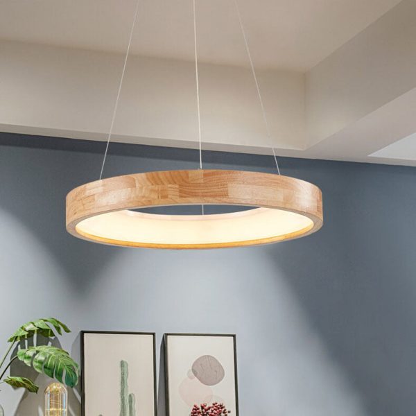 Japanese Simplicity Log Circle Island Light LED Chandelier - Image 10