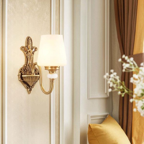 European Luxury Jade Glass Brass Cone Cup Shade 1/2 Light Wall Sconce Lamp