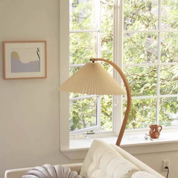 Japanese Minimalist Pleated Fabric Curved Iron 1-Light Standing Floor Lamp - Image 16