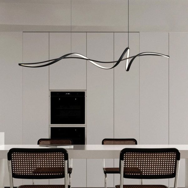 Modern Minimalist Wave Strip Line Iron Aluminium Silica LED Chandeliers Island Light For Dining Room - Image 2
