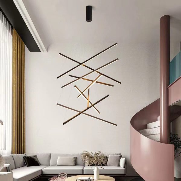 Nordic Light Luxury Iron Aluminum Geometric Line Combination LED Chandelier - Image 21