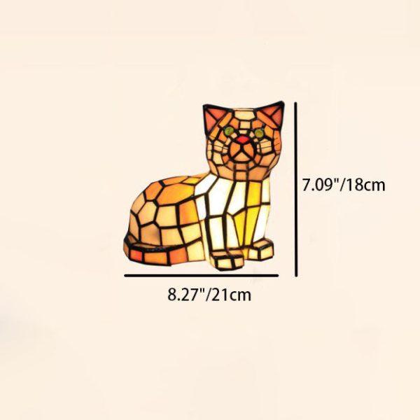 Traditional Tiffany Stained Glass Cat 1-Light Table Lamp For Bedroom - Image 4