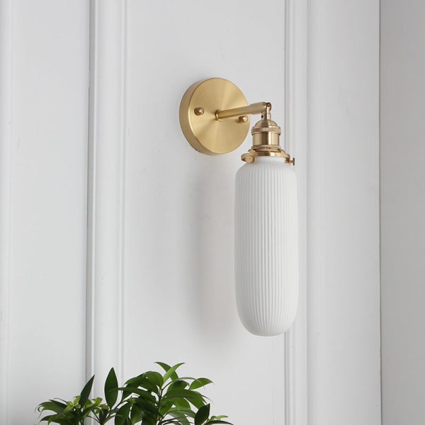 Japanese Retro Minimalist Cylinder Oval Brass Lucite 1-Light Wall Sconce Lamp - Image 13