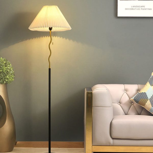 Japanese Simple Pleated Cone Shade Marble Base 1-Light Standing Floor Lamp - Image 13