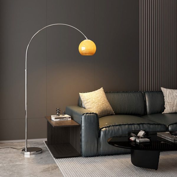 Contemporary Scandinavian Glass Round Shade Fishing Rod Iron 1-Light Standing Floor Lamp For Living Room - Image 4