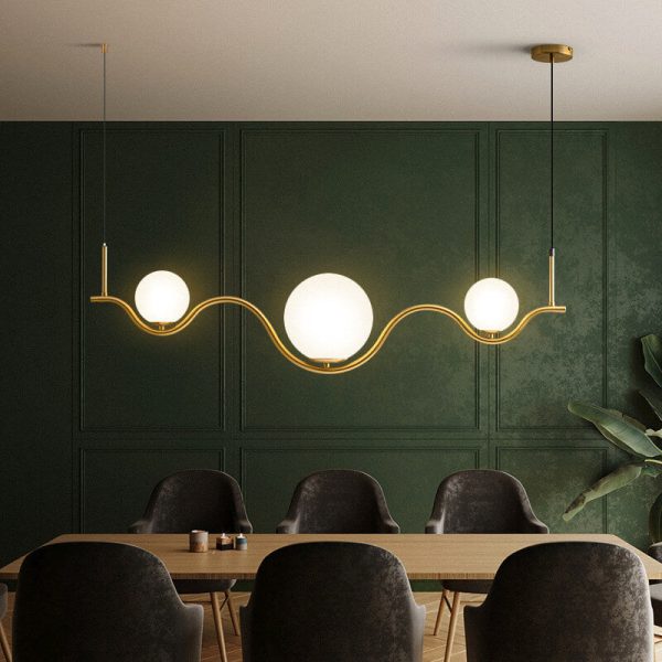 Scandinavian Minimalist Wave Hardware Frame Glass Shade 2/3-Light Island Light Chandelier - Image 2