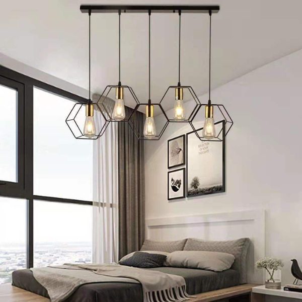 Industrial Vintage Geometric Frame Iron 3/5 Light Island Light Chandelier - Image 4