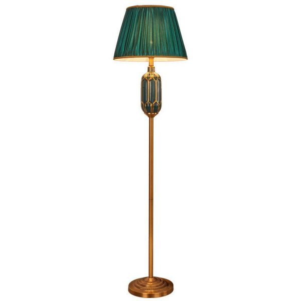 Vintage European Pleated Fabric Shade Ceramic Hardware Base 1-Light Standing Floor Lamp - Image 9