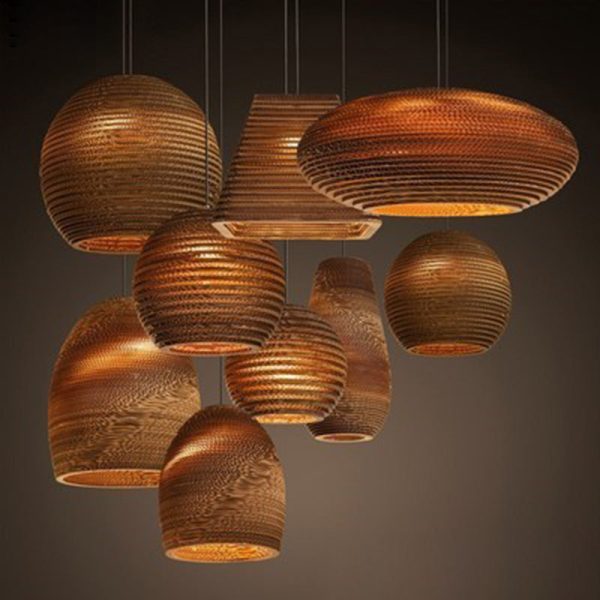 Contemporary Retro Paper Elliptic Spherical Bell Trapezoid Semicircle Polygonal 1-Light Pendant Light For Dining Room - Image 2