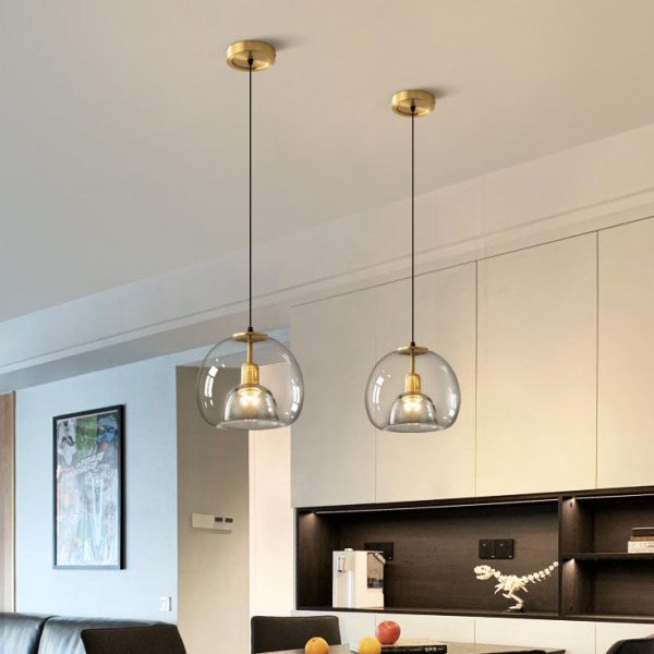 Contemporary Scandinavian Round Copper Glass 1/3 Light Island Light Chandelier For Dining Room
