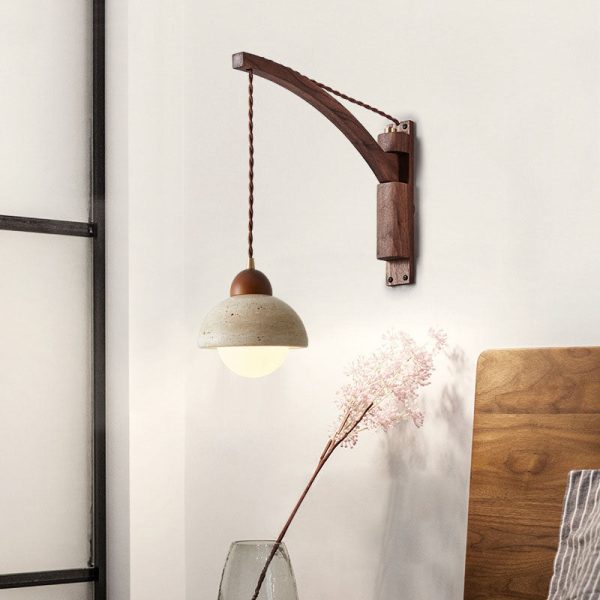 Japanese Wabi-Sabi Solid Wood Glass Horn 1-Light Wall Sconce Lamp - Image 14