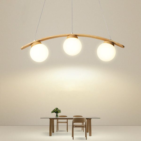 Japanese Harajuku Arc Wood Frame Glass Ball 3-Light Island Light Chandelier - Image 5