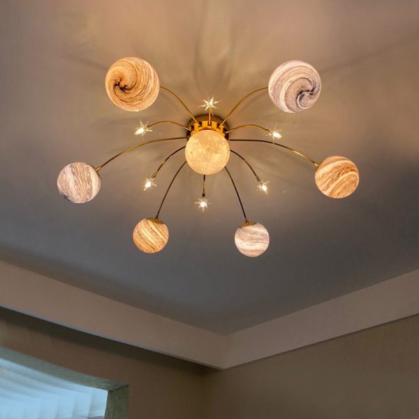 Contemporary Nordic Kids Iron Glass Ball Earth Planet 13-Light Semi-Flush Mount Ceiling Light For Bedroom - Image 3