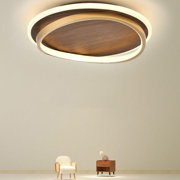 Nordic Minimalist Circular Walnut Grain LED Flush Mount Ceiling Light - Image 14
