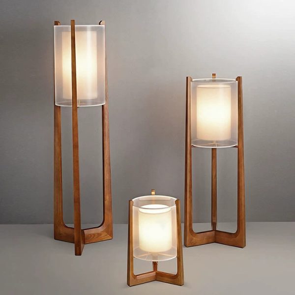 Japanese Minimalist Solid Wood Fabric Column 1-Light Standing Floor Lamp - Image 2