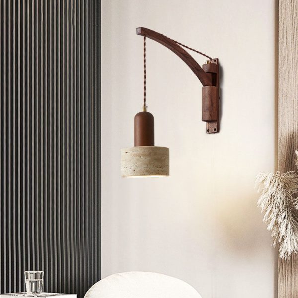 Japanese Wabi-Sabi Solid Wood Glass Horn 1-Light Wall Sconce Lamp