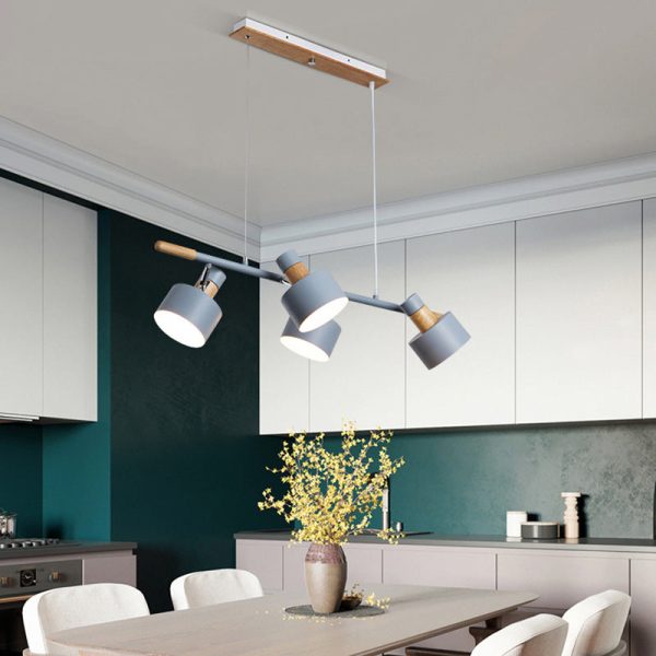 Nordic Minimalist Solid Macaron Color Wood Iron 4-Light Island Light Chandelier - Image 7