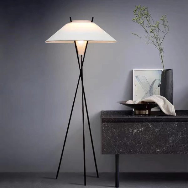 Contemporary Simplicity Semi-tapered Fabric Shade Iron Tripod 1-Light Standing Floor Lamp For Study - Image 15