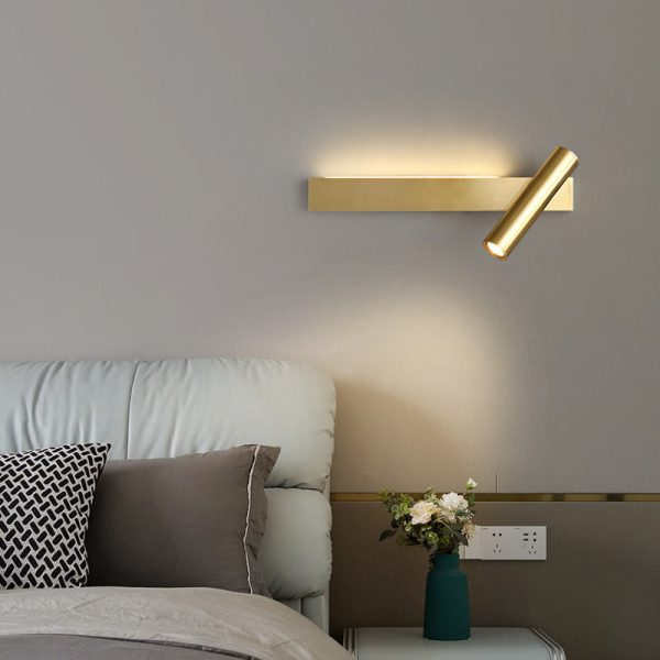 Modern Luxury Rectangle Cylinder Full Copper LED Wall Sconce Lamp For Bedroom - Image 9