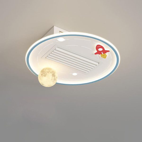 Contemporary Creative Acrylic Astronaut Moon LED Kids Flush Mount Ceiling Invisible Bladeless Fan Light For Bedroom - Image 27