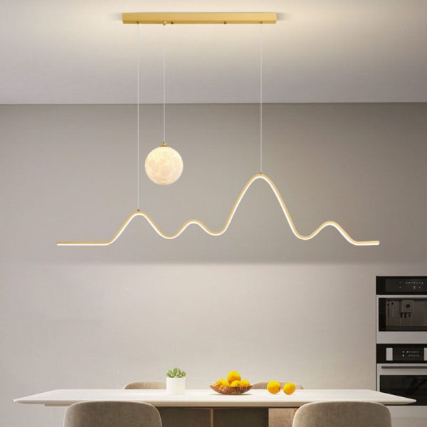 Modern Minimalist Corrugated Aluminum Strip PLA 3D Moon Shade LED Island Light Chandelier For Dining Room - Image 2