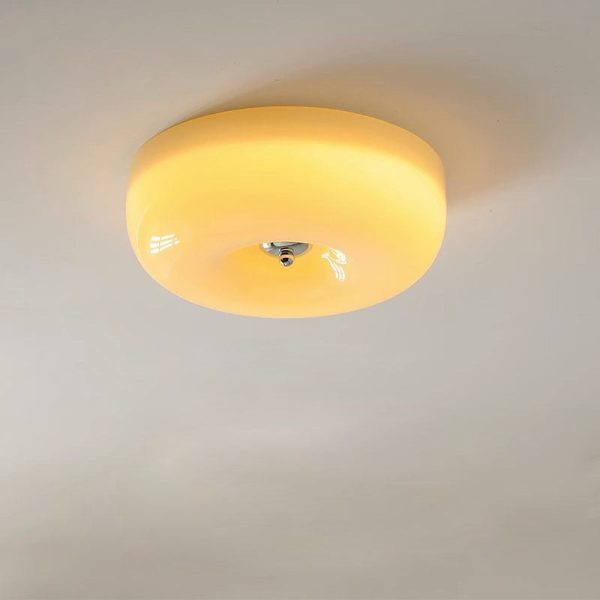 Contemporary Nordic Creamy Yellow Pudding Glass Shade Iron LED Flush Mount Ceiling Light For Living Room - Image 2