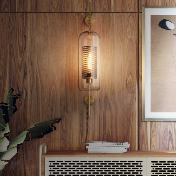 Contemporary Industrial Cylinder Glass Shade Iron Finish Frame 1-Light Wall Sconce Lamp For Bedroom - Image 3
