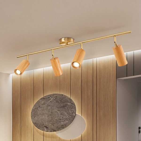 Nordic Minimalist Walnut Wood Spotlight Linear Track 1/2/3/4 Light LED Semi-Flush Mount Ceiling Light - Image 2