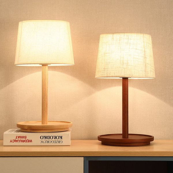 Modern Minimalist Cone Fabric Wood Base 1-Light Table Lamp For Study - Image 4