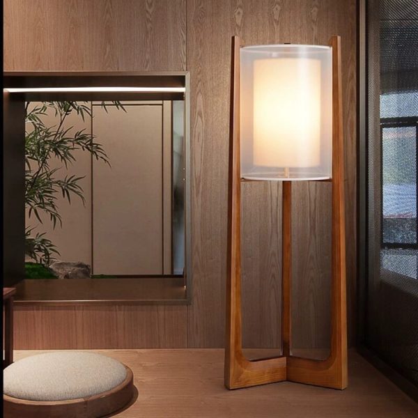 Japanese Minimalist Solid Wood Fabric Column 1-Light Standing Floor Lamp - Image 9