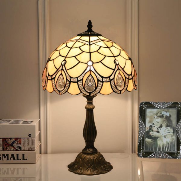 Tiffany Retro Lotus Resin Base Stained Glass 1-Light Table Lamp - Image 2