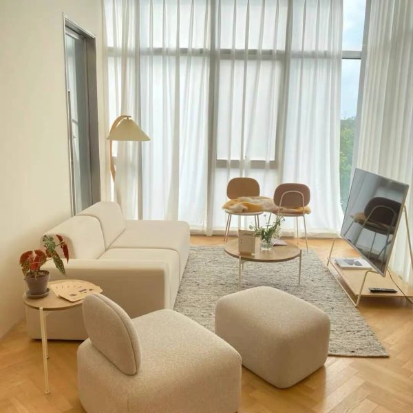Japanese Minimalist Pleated Fabric Curved Iron 1-Light Standing Floor Lamp - Image 15