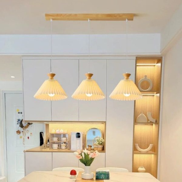 Nordic Wooden Pleated Cone 1/3 Light Island Light Chandelier - Image 23