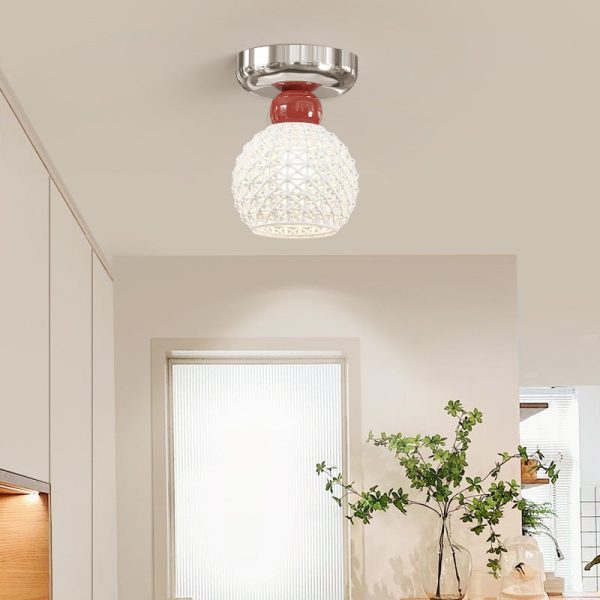 Modern Cream Round Lace Iron Ceramic 1-Light Semi-Flush Mount Ceiling Light - Image 12