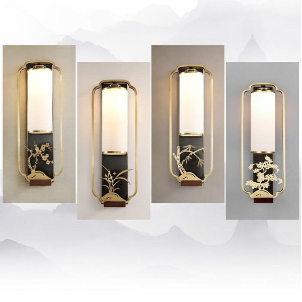 Modern New Chinese Copper Glass Column Ring 1-Light Wall Sconce Lamp - Image 7