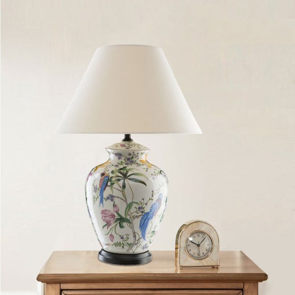 Modern Retro Ceramic Idyllic Flower and Bird 1-Light Table Lamp - Image 8