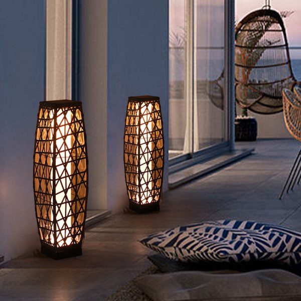 Modern Minimalist Solar Quartet Iron Rattan Woven LED Standing Floor Lamp For Outdoor Patio - Image 6