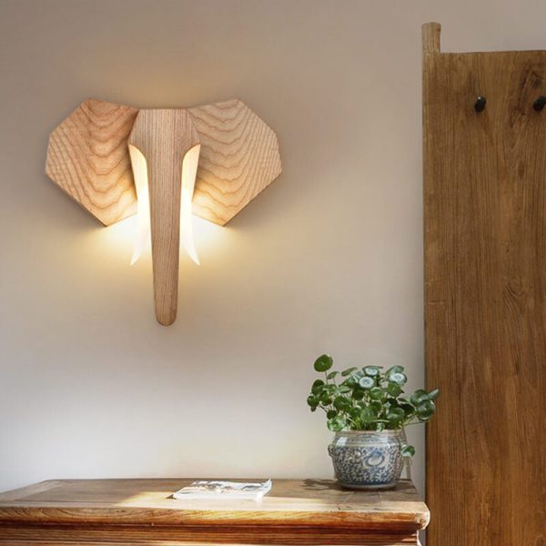 Nordic Creative Solid Wood Elephant Shape LED Wall Sconce Lamp - Image 12